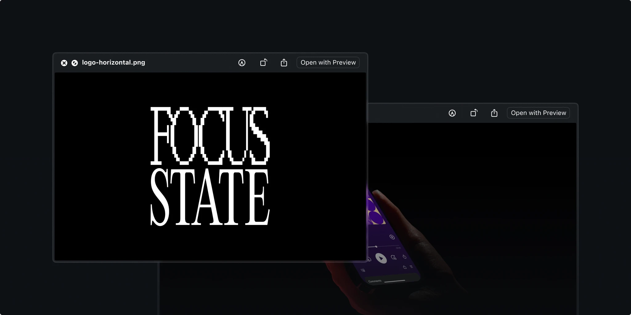 Focus State logo in white stylized text on a black background, displayed in a file preview window.