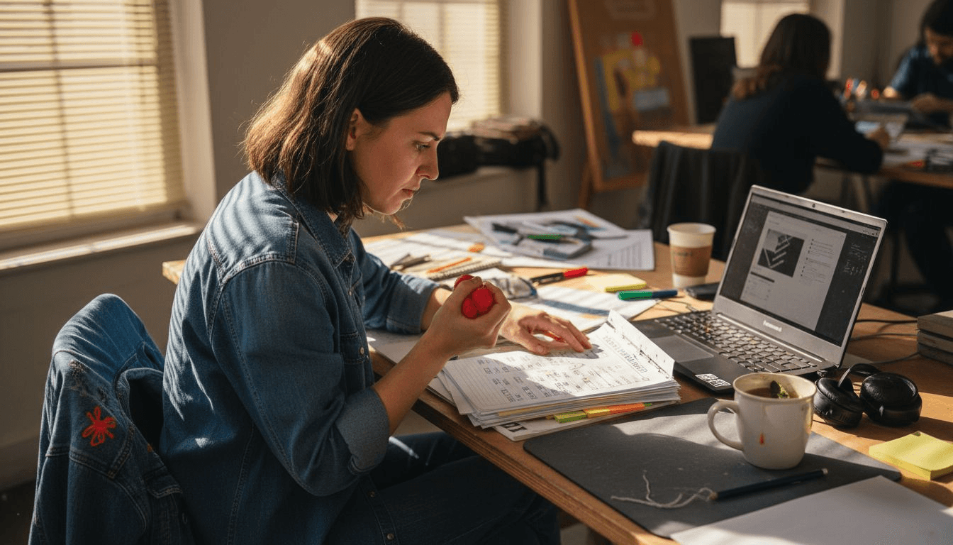 UX designer checking accessibility details at desk