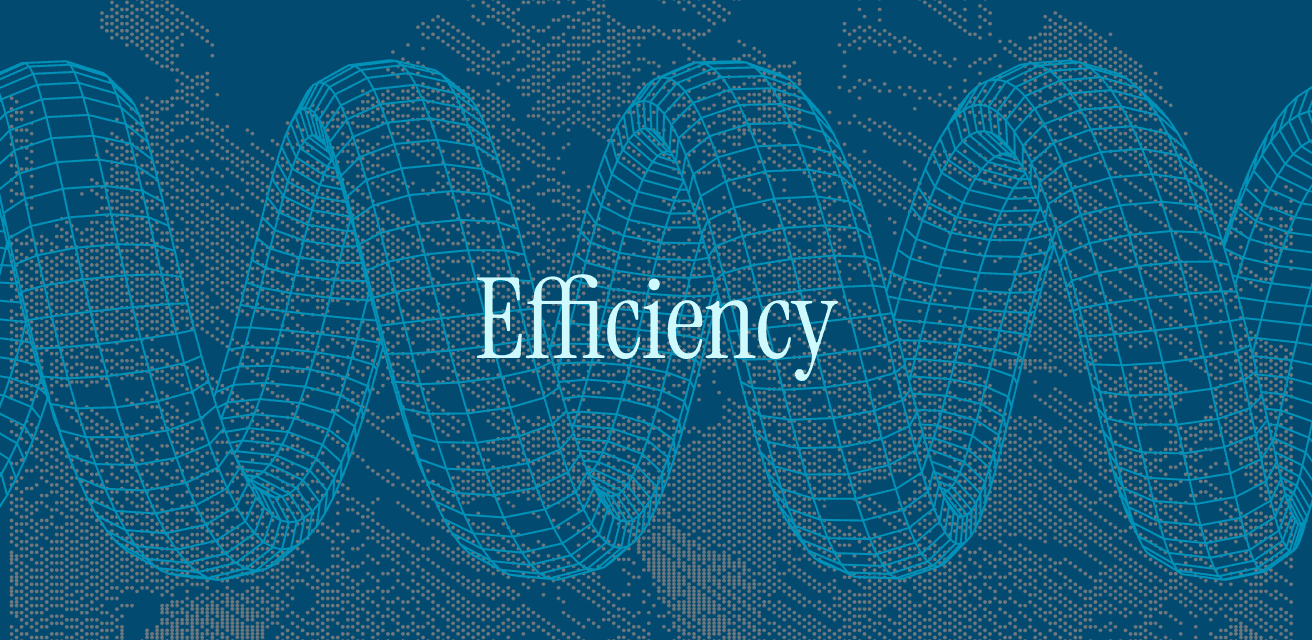 Blue 3D wave grid with the word Efficiency in the center.
