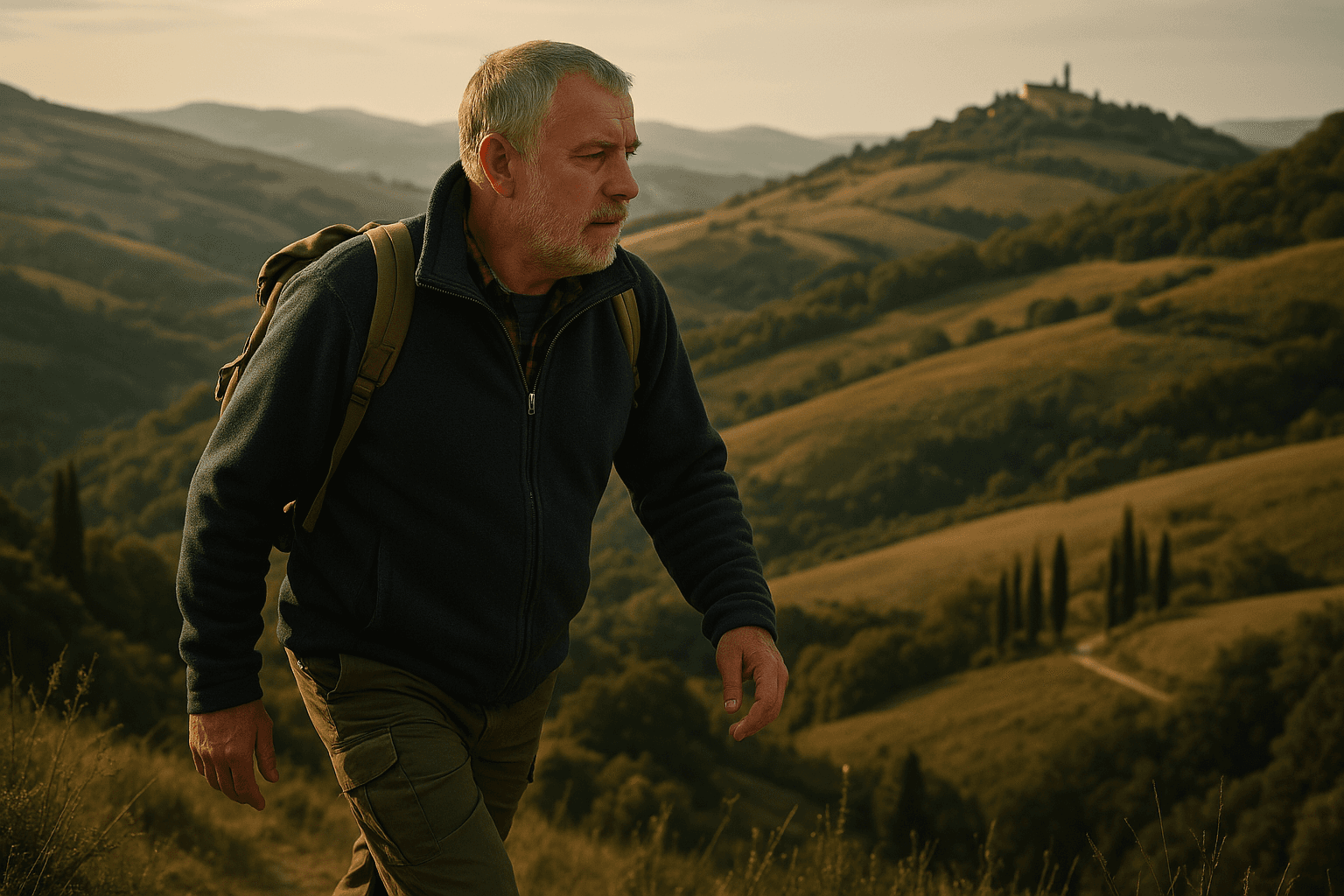 Image of a man walking in the countryside
