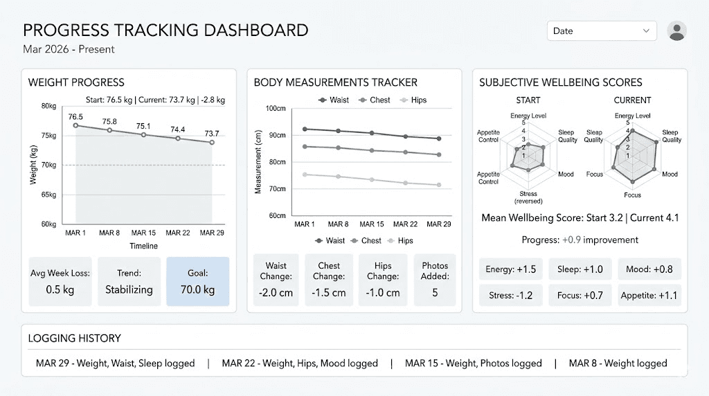 Tirzepatide progress tracking dashboard for weight loss monitoring after switching from semaglutide
