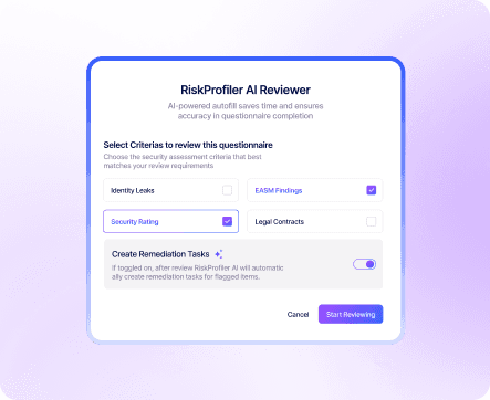 RiskProfiler vendor security rating showing score and ransomware impact