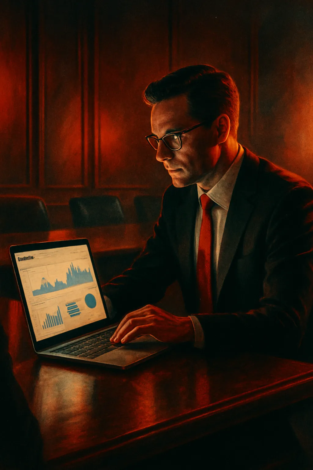 Business professional analyzing charts on laptop, RockN' Socials Digital Marketing Agency.