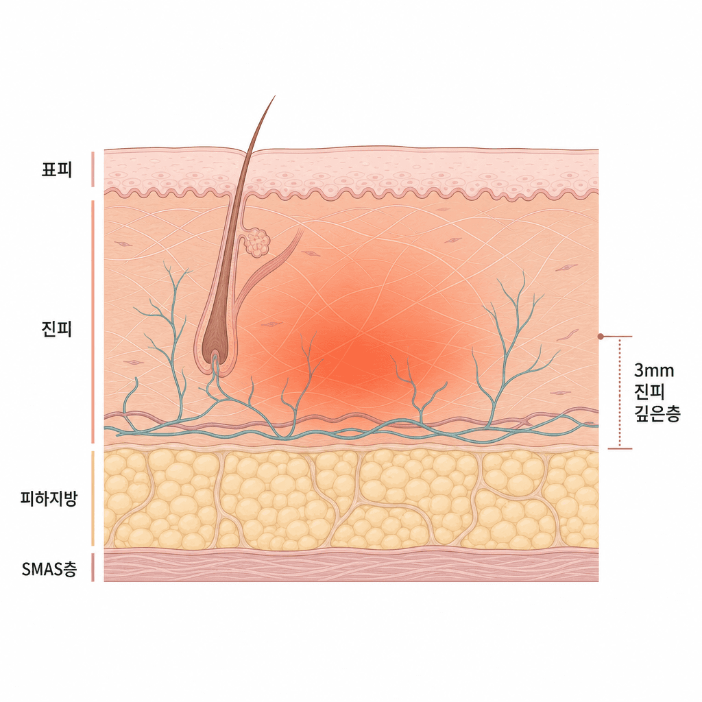 고주파 열이 도달하는 피부층 단면