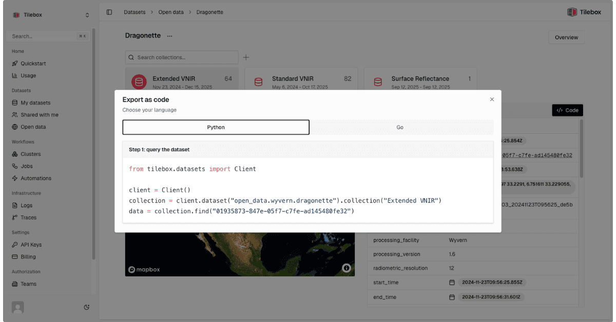 Tilebox Console Export as Code feature
