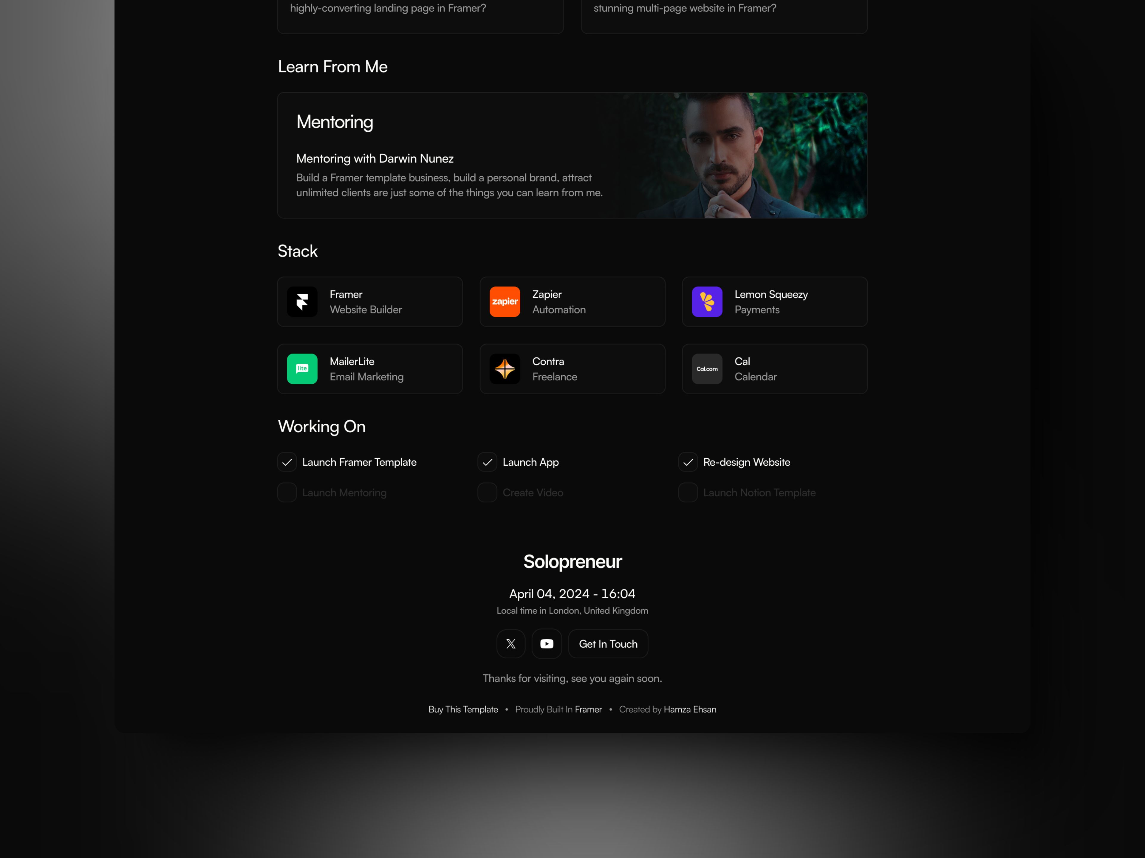 Screenshot of Solopreneur Framer website template