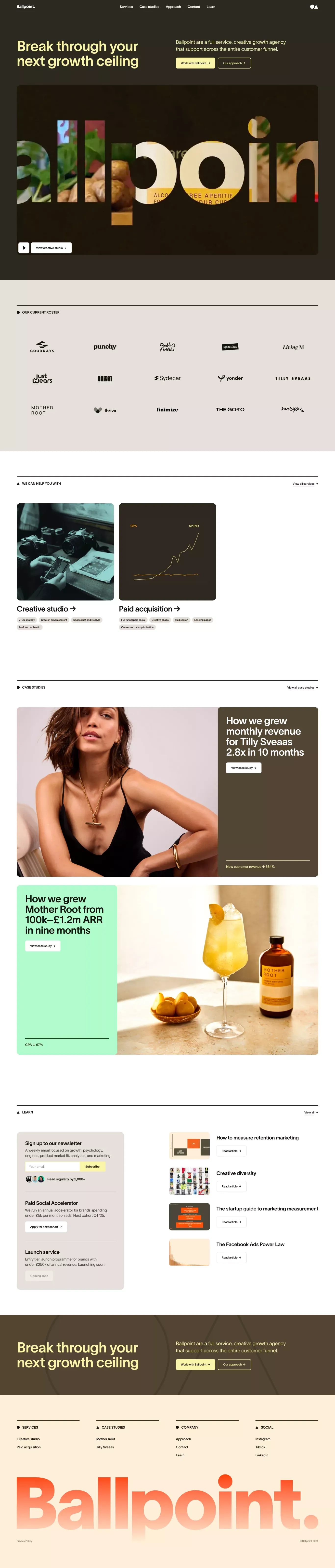 Ballpoint · London-based creative growth portfolio page screenshot showcasing Marketing design