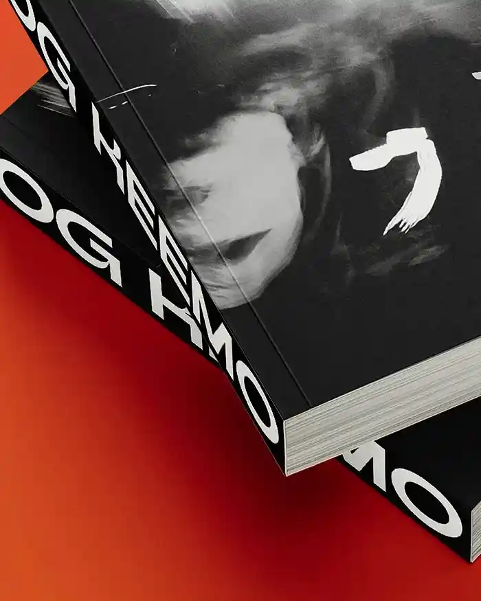Detail shots of the photo book from OG Keemo showing the wordmark set in Airo
