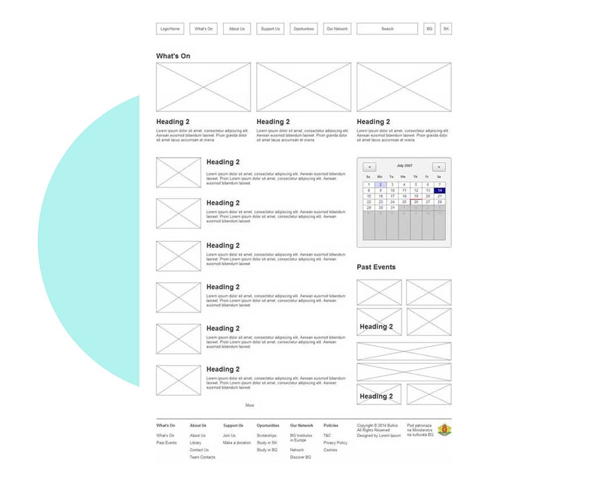 First itteration wireframe icluding a calendar