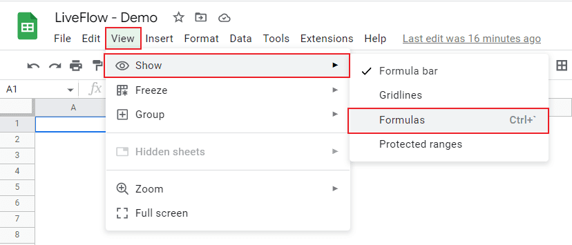 Show formulas in Google Sheets