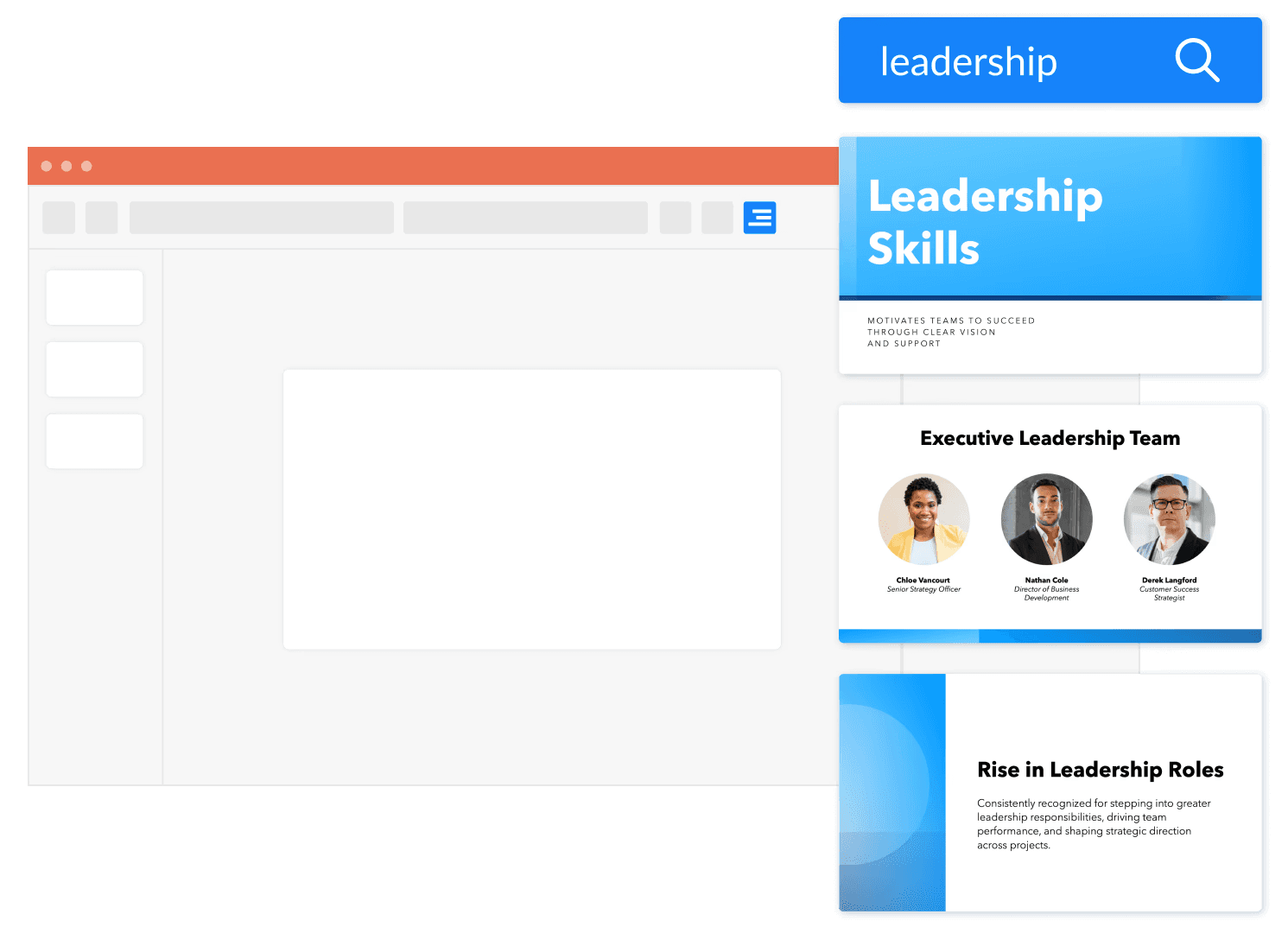 Illustration showing SlideCamp add-in and searching for slides.