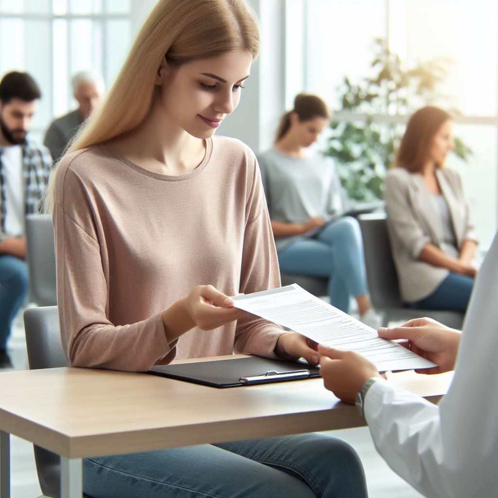 Paciente recebendo termo de comparecimento