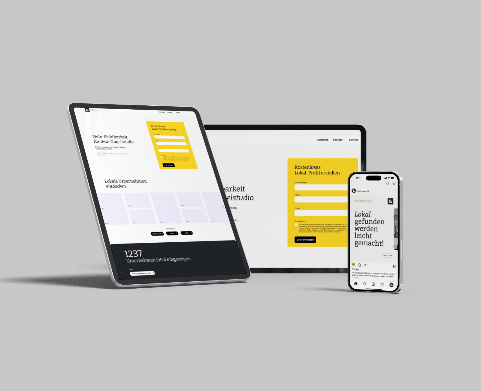 lokal.expert home website on tablet and phone