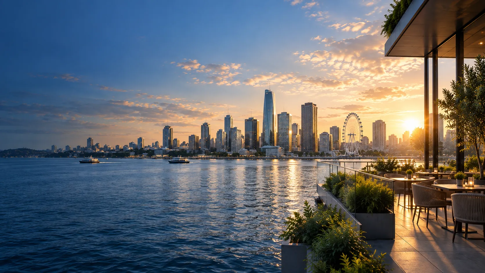 Waterfront city skyline illustrating business growth and scale