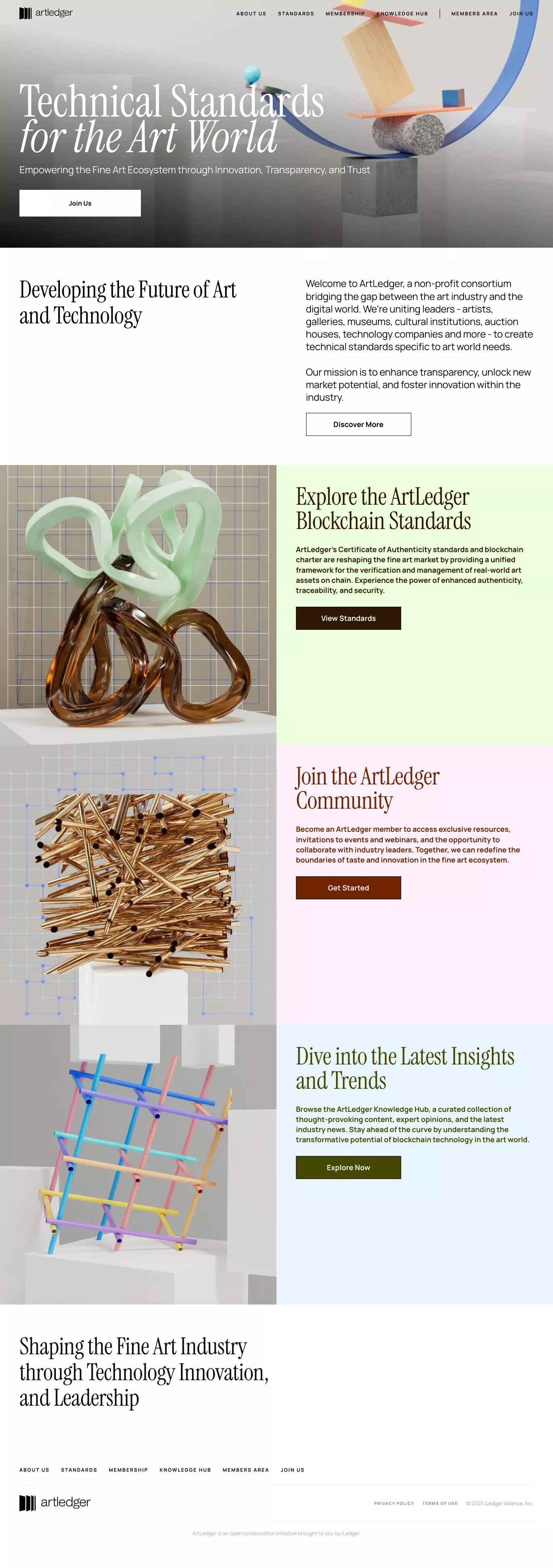 ArtLedger - Technical Standards for the landing page screenshot showcasing Design and Art design