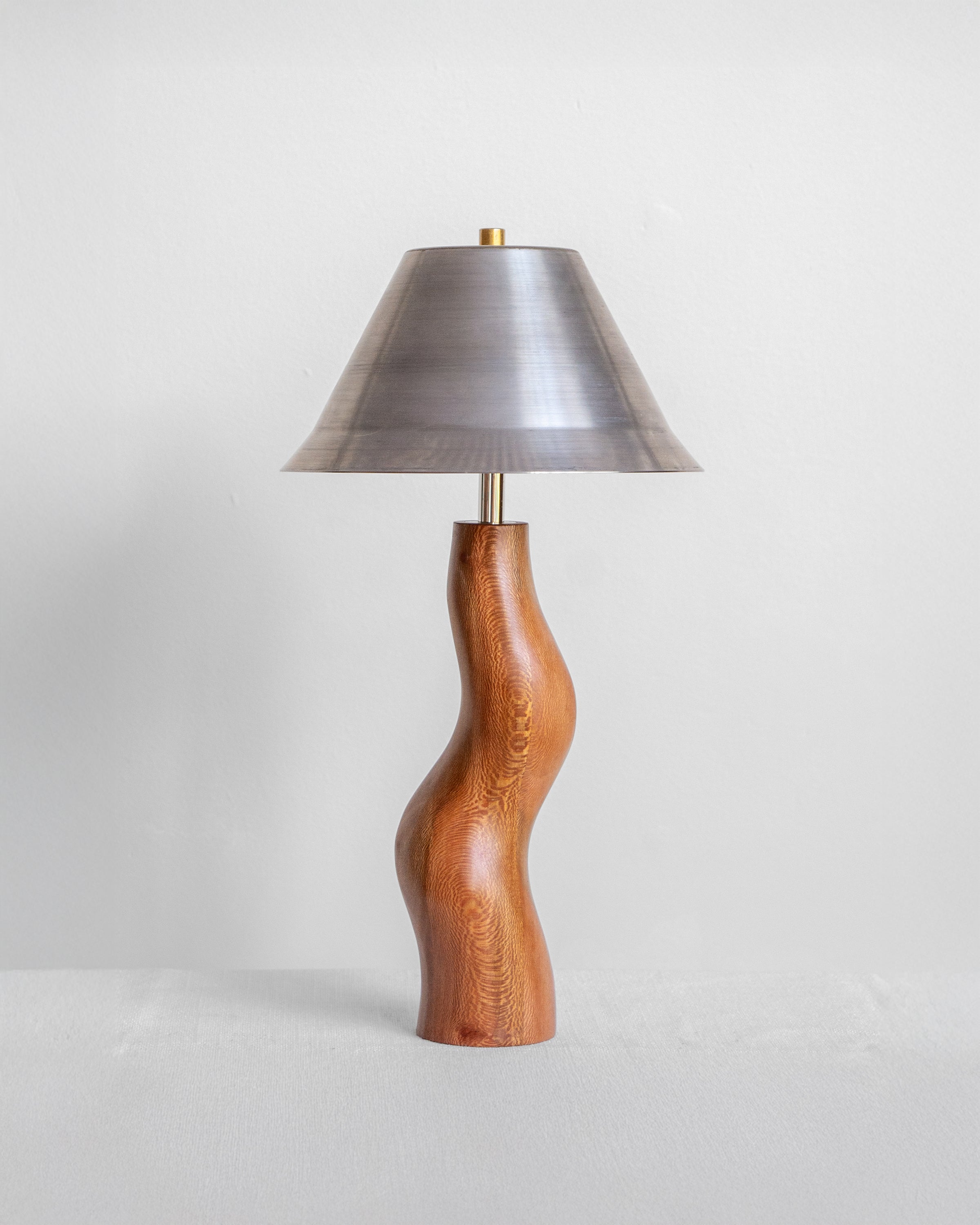 Dancing Desk Lamp with London Plane base and Raw Steel shade on a light grey background with UK, EU and US/CA wiring available Wilkinson & Rivera