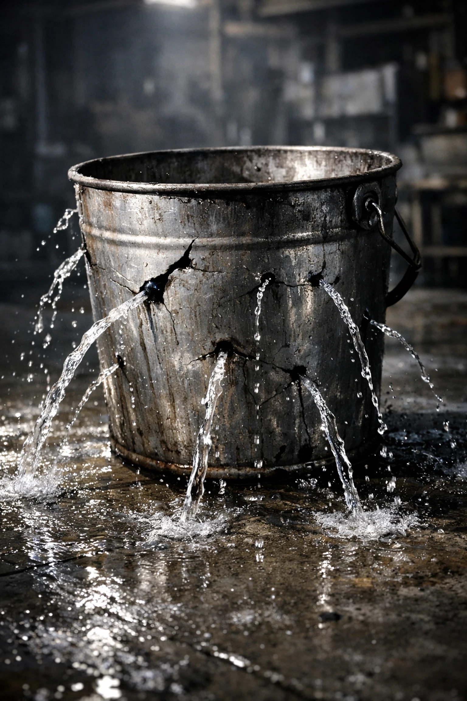 Leaky bucket losing water representing wasted website traffic and poor conversion rates
