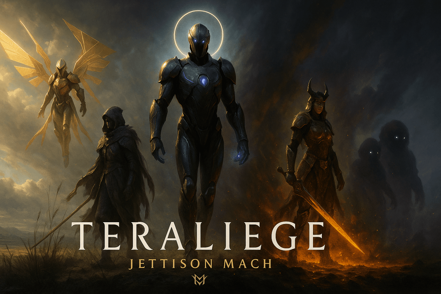 The image presents alignment as inevitability. Distinct figures advance together without convergence, unfified not by likeness but by purpose.