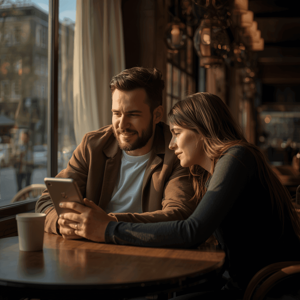 Couple reviewing a screen