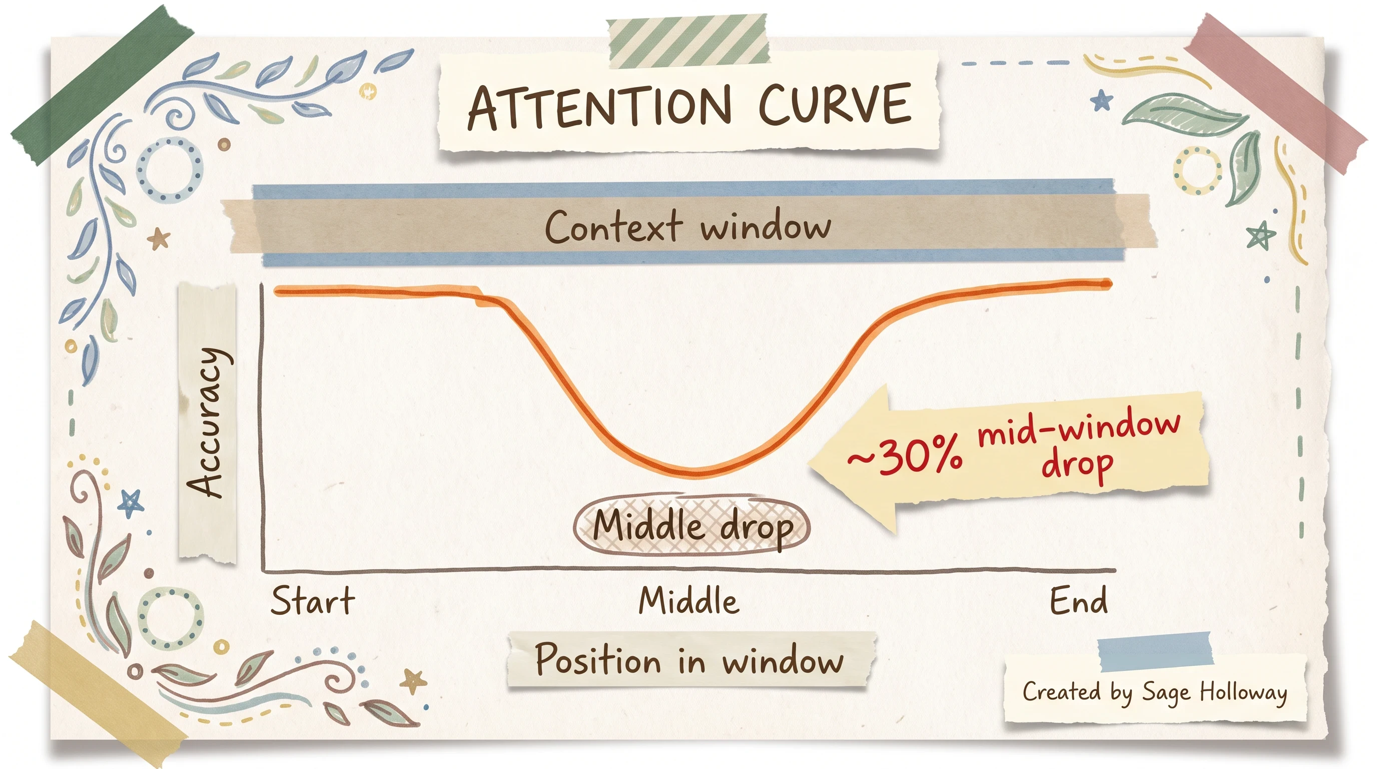 Scrapbook chart of LLM attention dropping in the middle of the context window