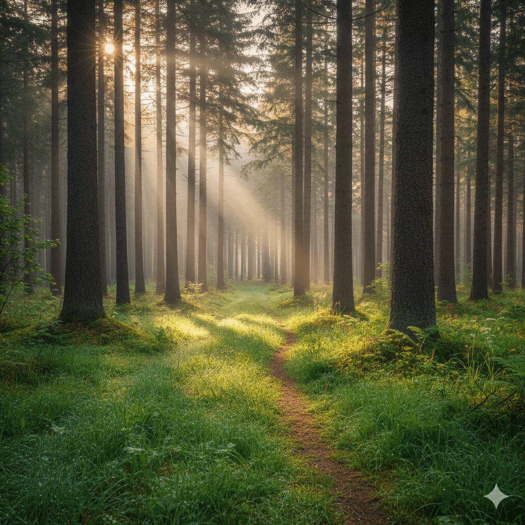 Lush landscaped gardens and morning mist walking trails in premium Gurugram housing development