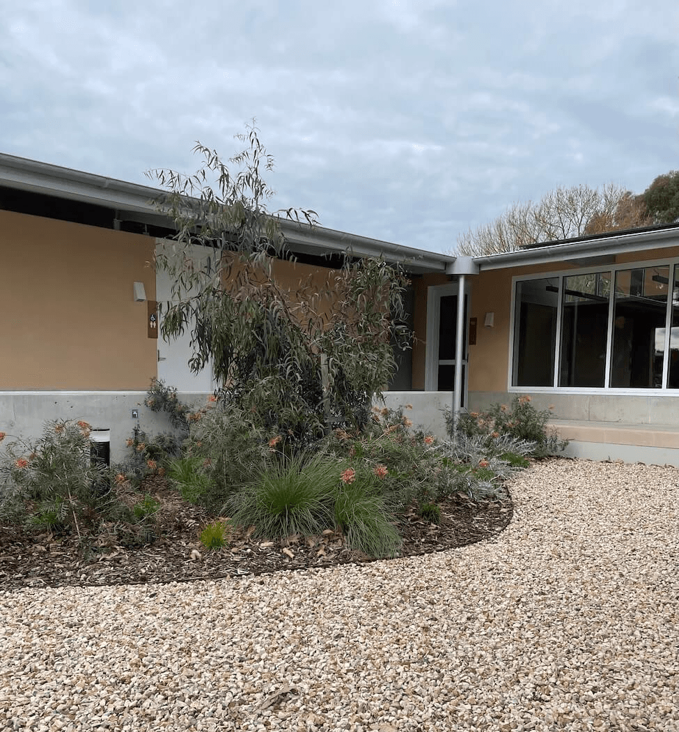 A outside picture of a house made in hempcrete blocks