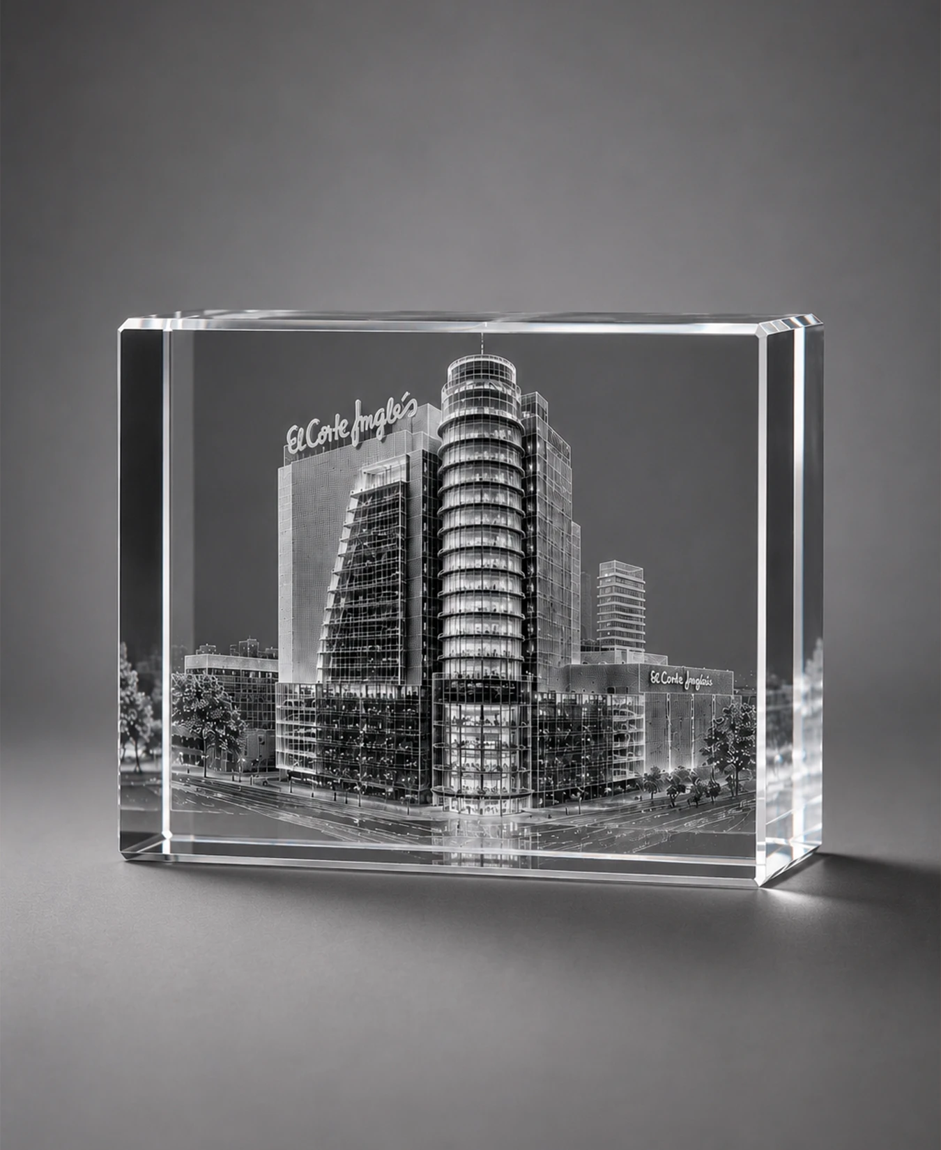 Bloque de cristal K9 con grabado láser 3D de edificio corporativo