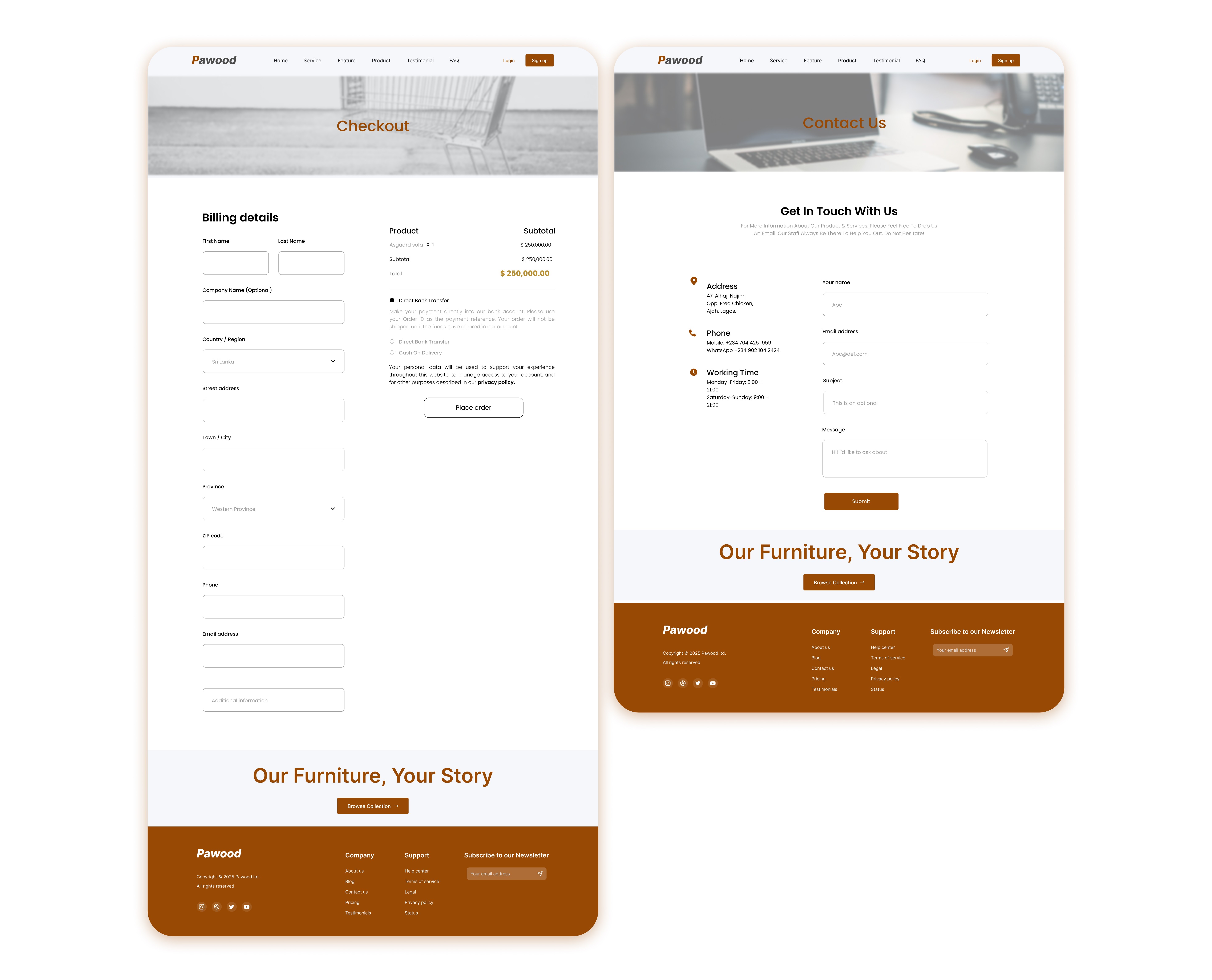 Pawood Check out and Contact Page