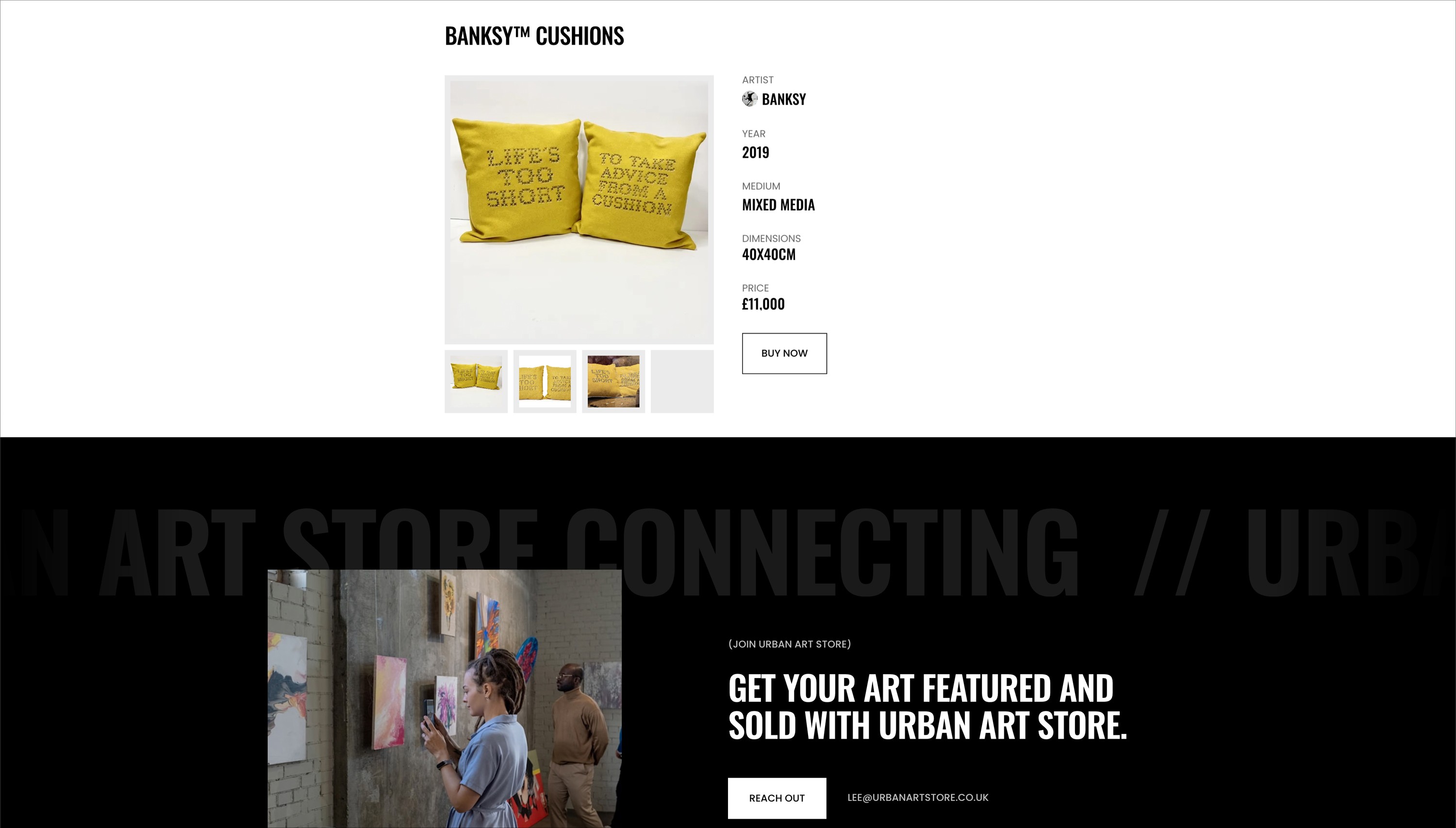 Art store website designed to guide visitors towards CTA