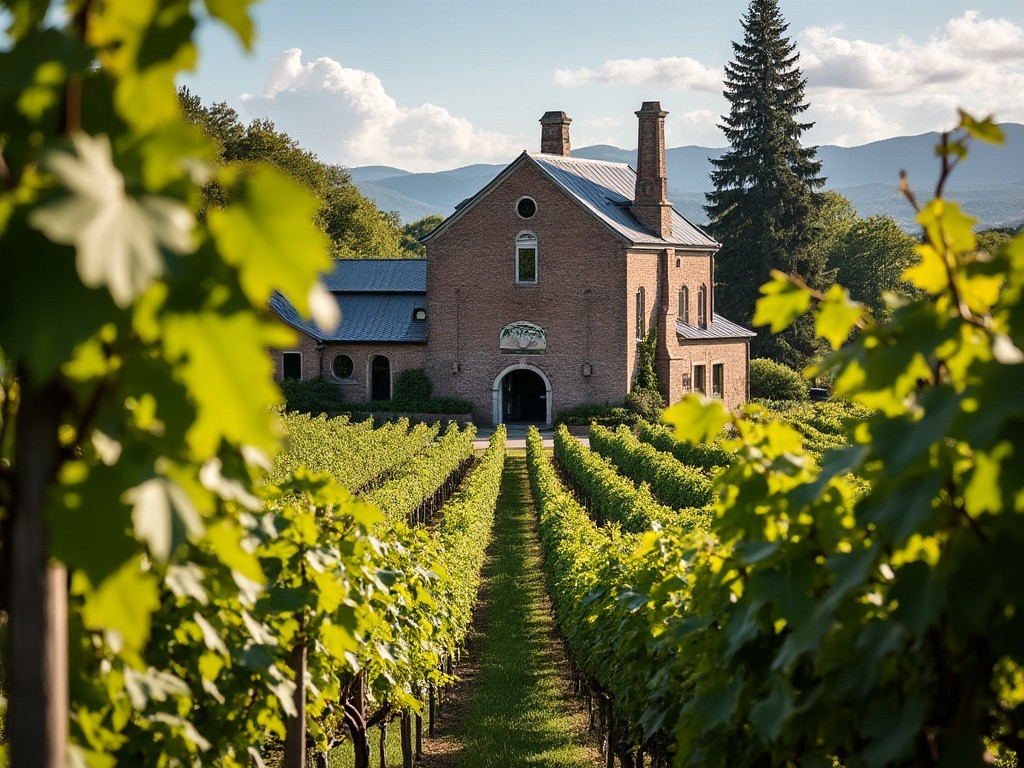 Historic chateau surrounded by vineyards, natural wine production area.