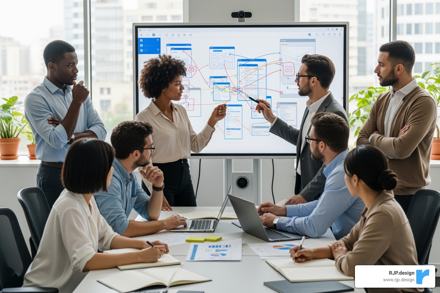 diverse team of designers and developers collaborating - website design & development services