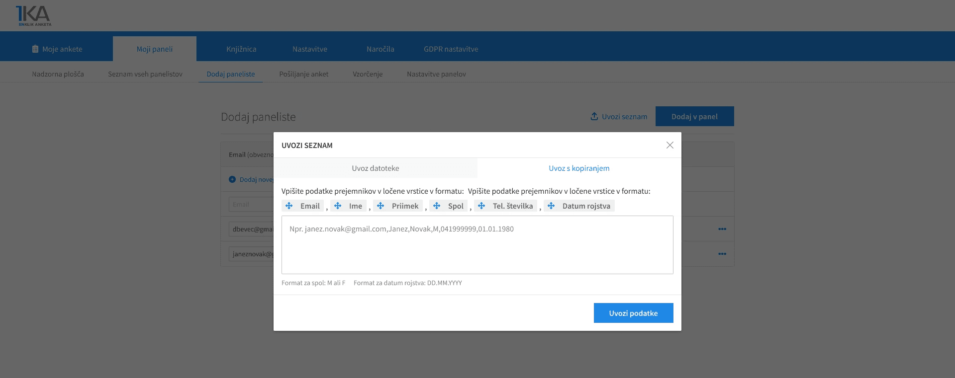 1ka panels - import recipients in a list