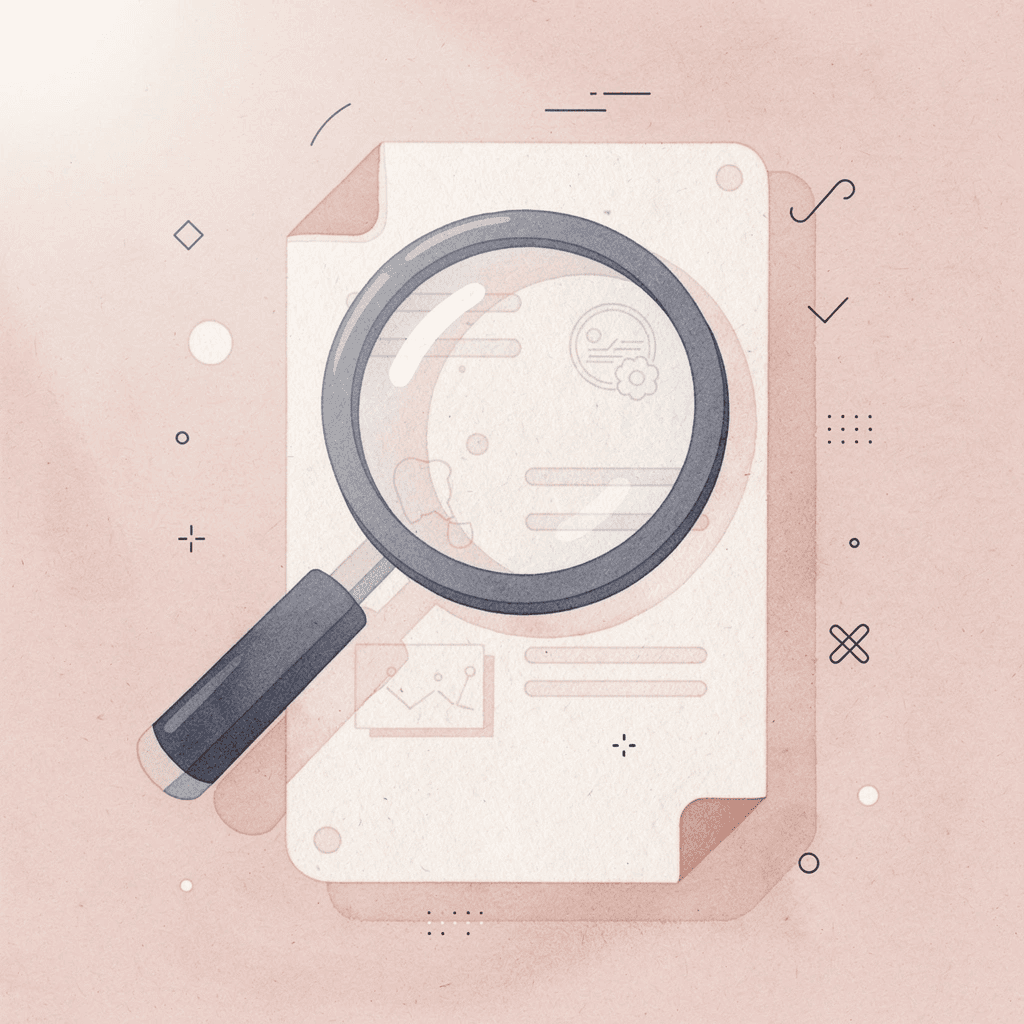 Magnifying glass examining a student profile representing self-assessment