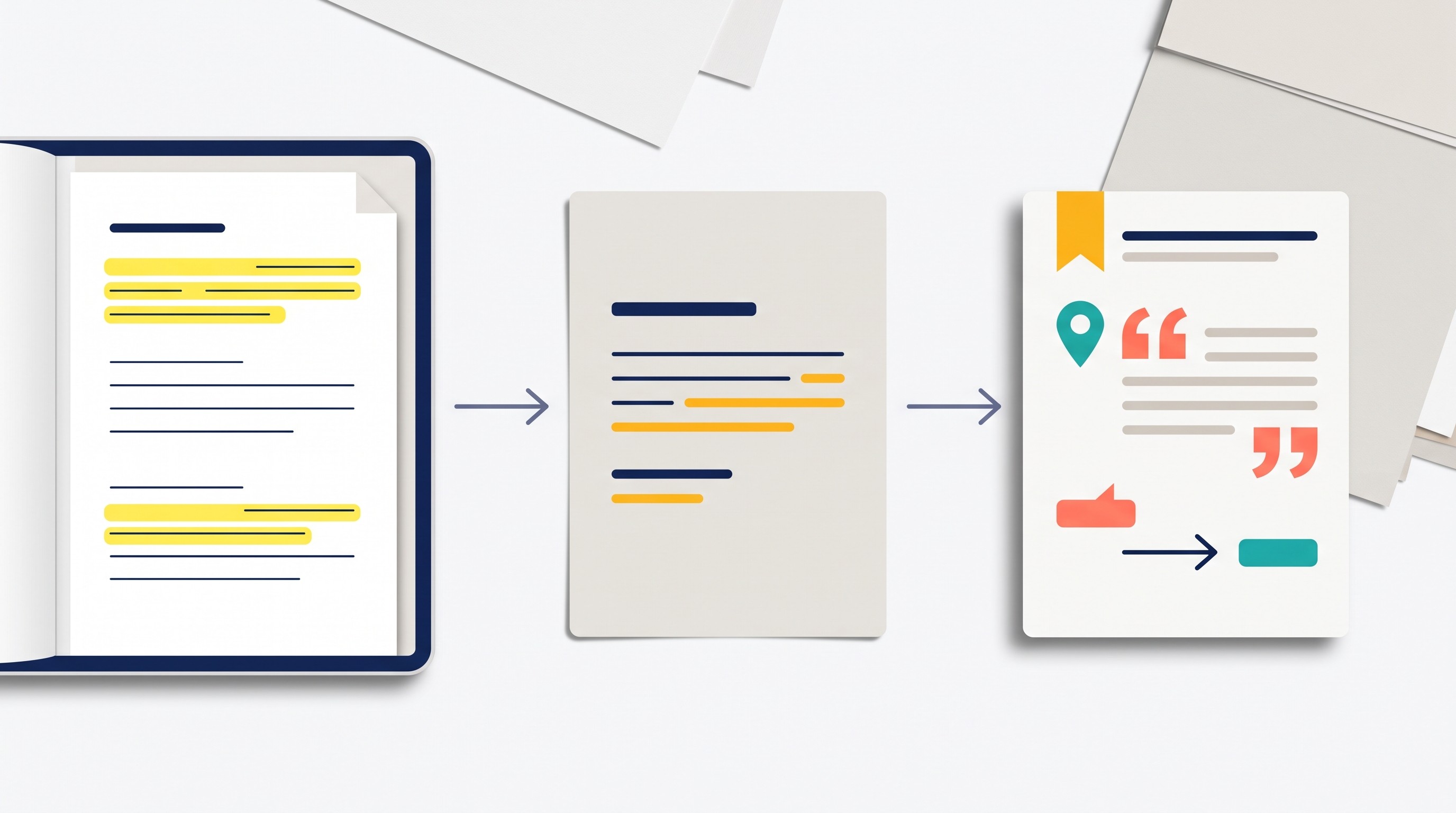 Comparison of highlight, summary, and evidence note