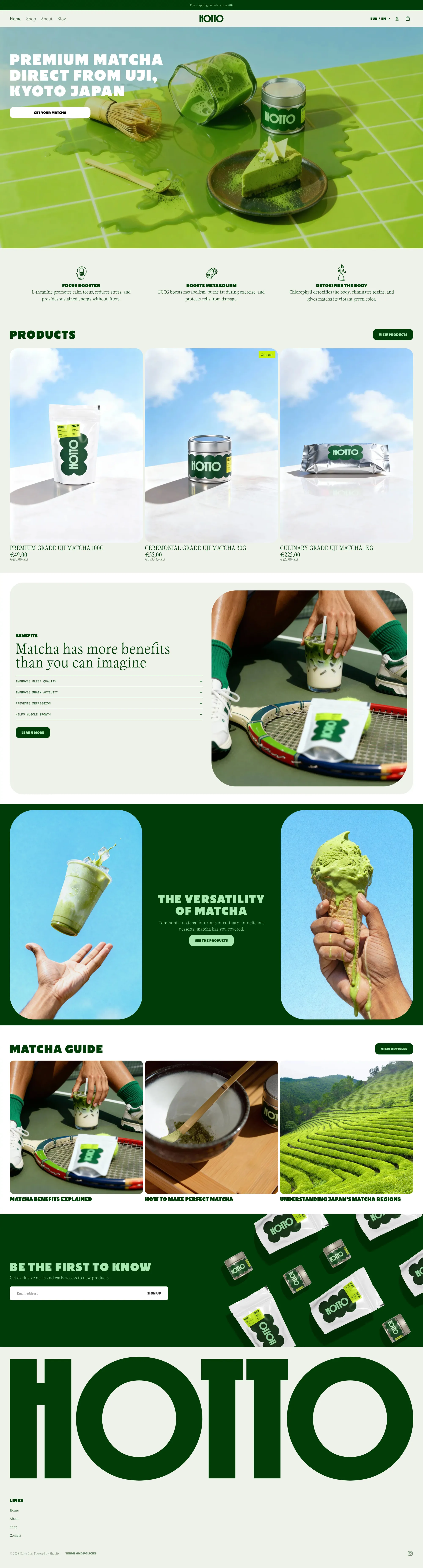 Hotto Cha ecommerce page screenshot showcasing Ecommerce and Food & Drinks design