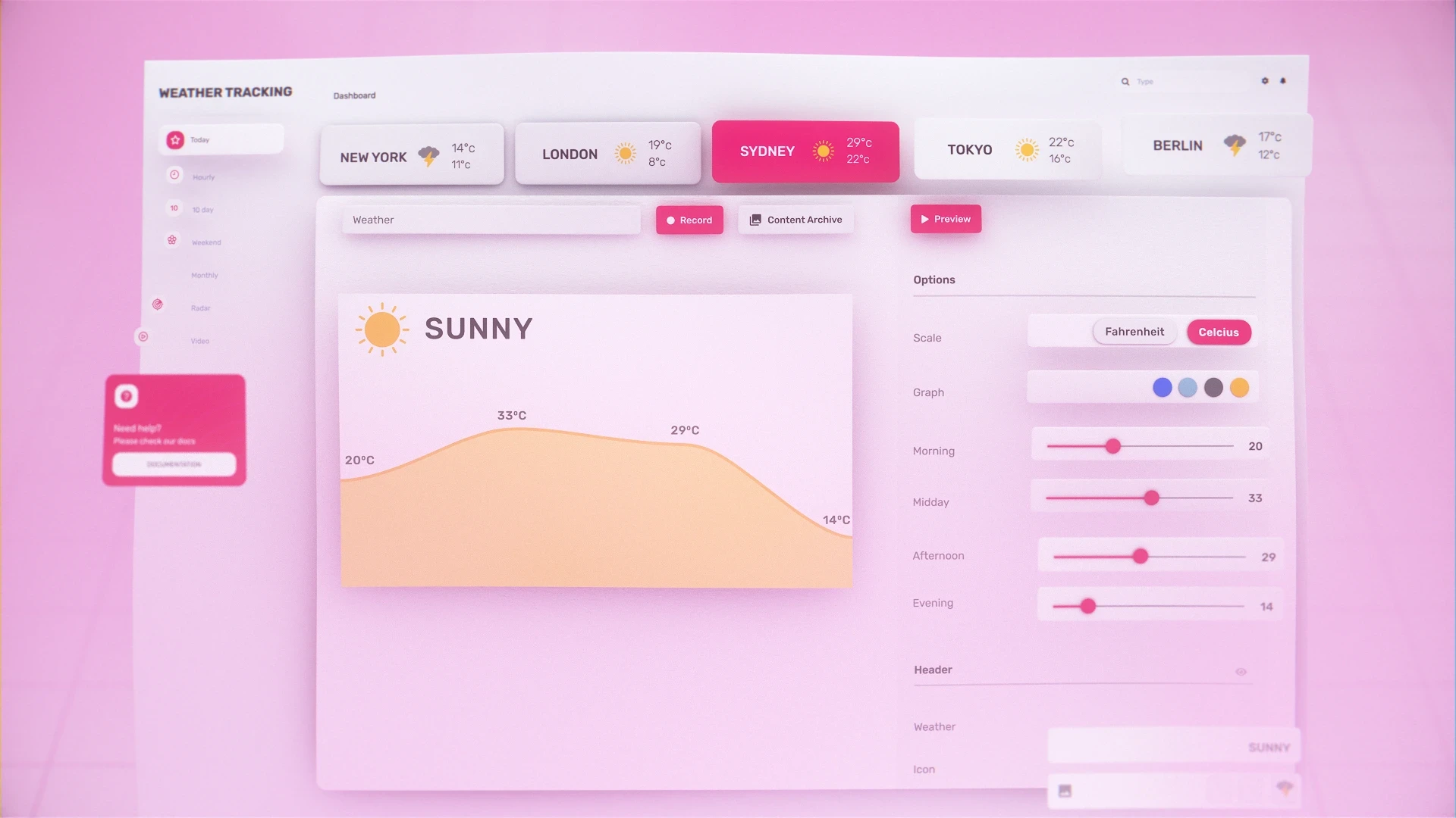 Motion-designed dashboard interface for weather tracking, highlighting intuitive UX, clean design, and animation-ready UI in a SaaS product.
