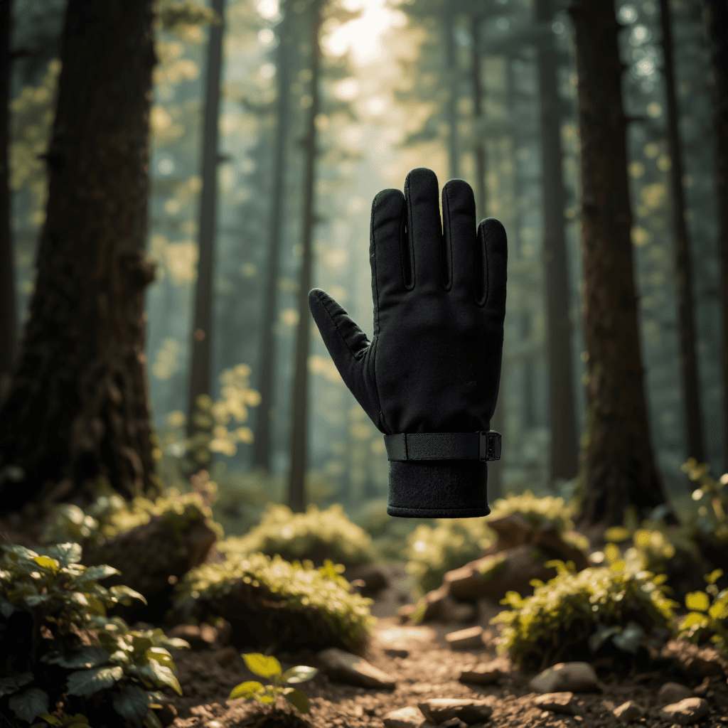 product photography of a pair of black gloves designed for outdoor use