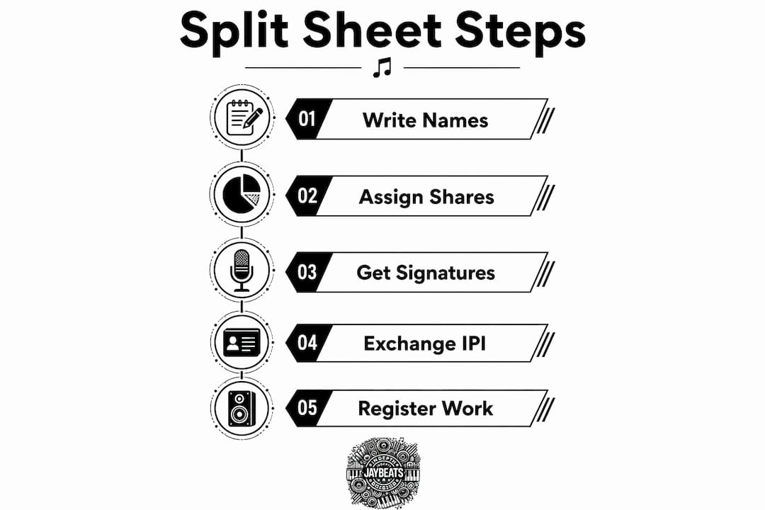 Infographic illustrating split sheet creation steps