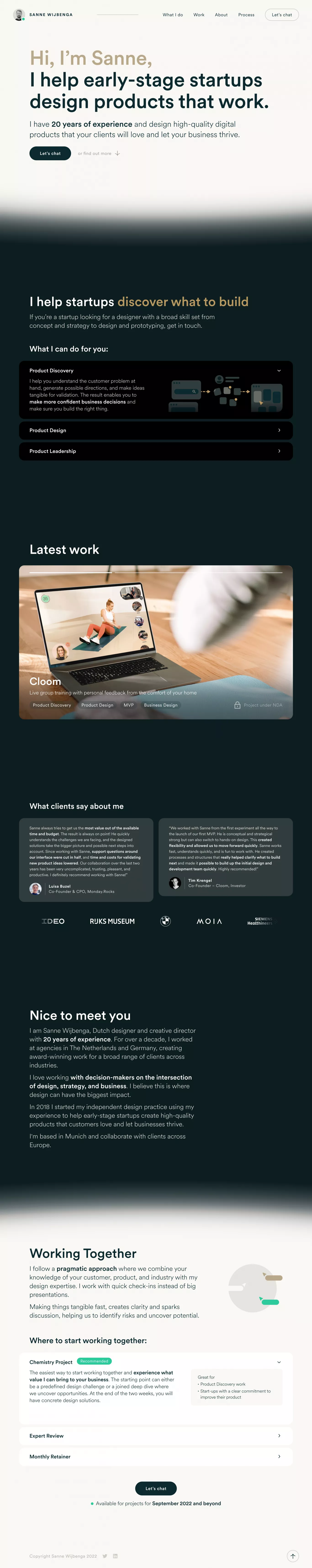 Product Design & Discovery for Early-sta portfolio page screenshot showcasing Design and Tech design