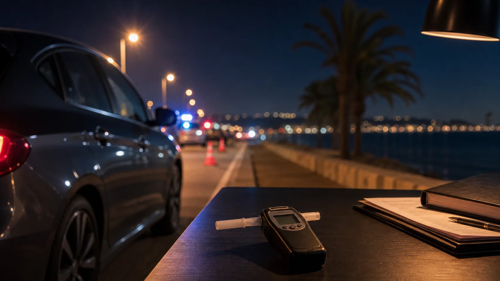 Control de alcoholemia nocturno en una carretera de la Costa Daurada