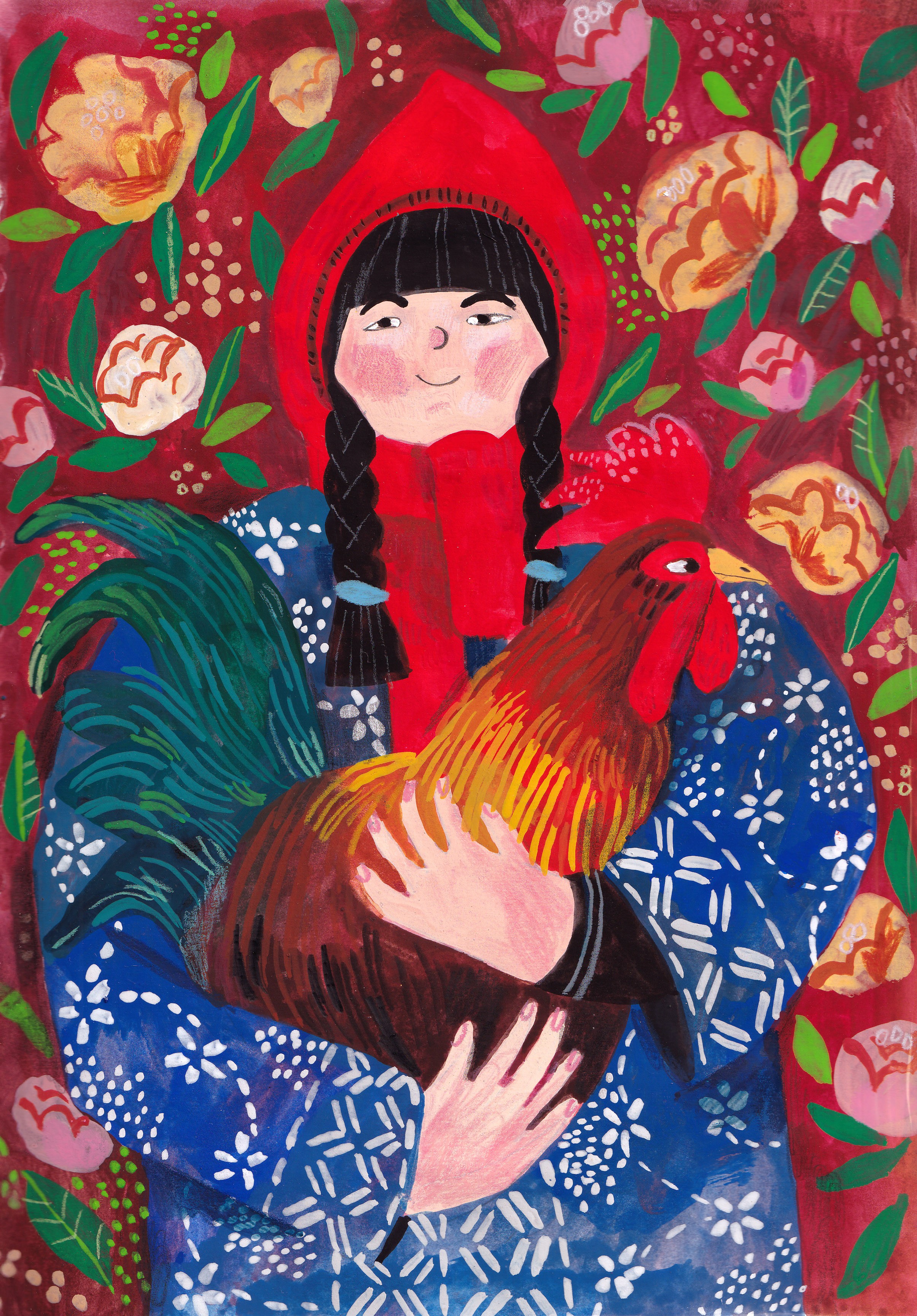 Girl with rooster