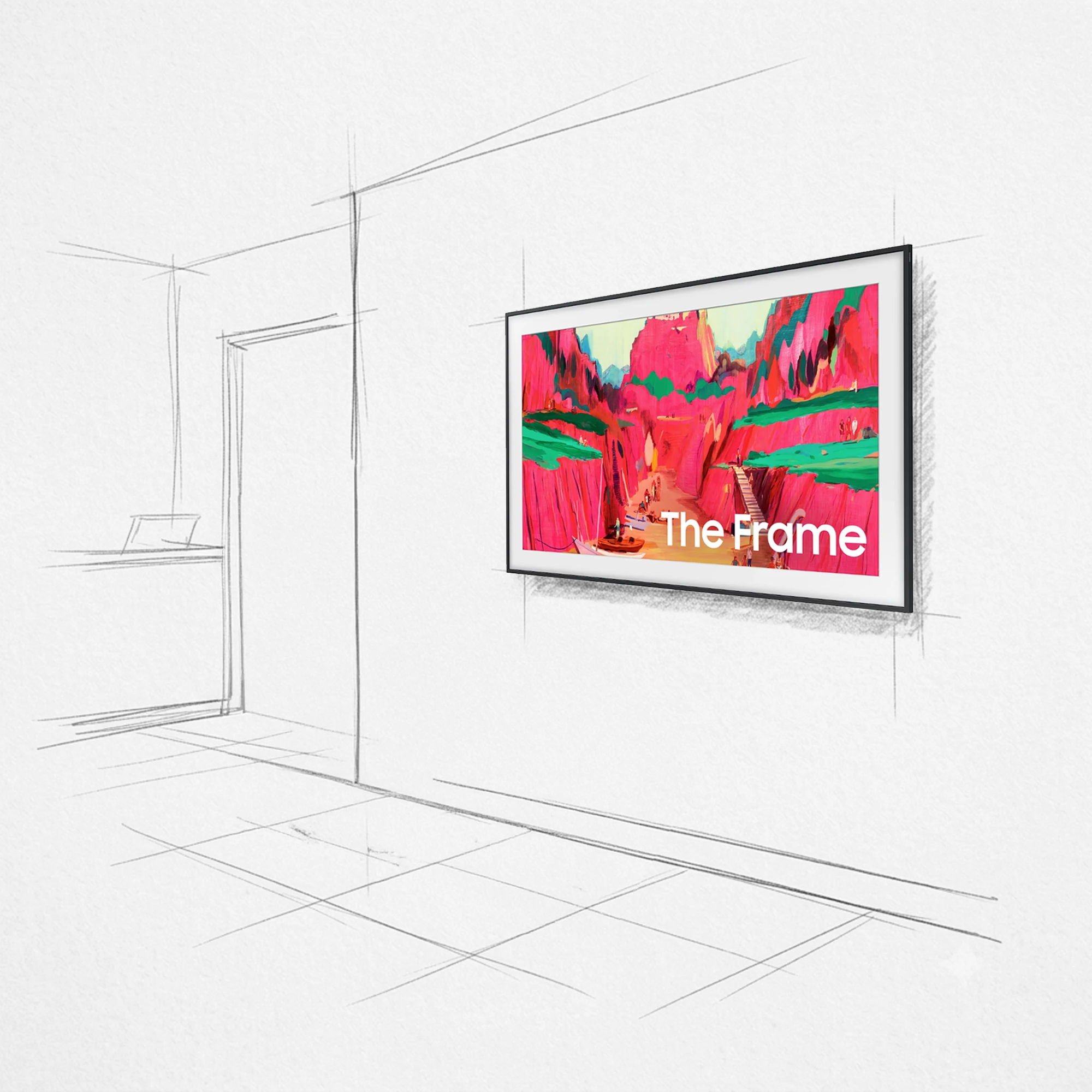 Wandmontiertes Digital-Signage-Display im Querformat als Rahmen-Display, Modell Samsung The Frame