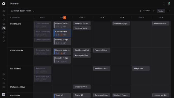 In dark mode, a drawing in Onetrace with multiple locations pinned. An orange pin for location 341 indicates “Follow up work” is needed.