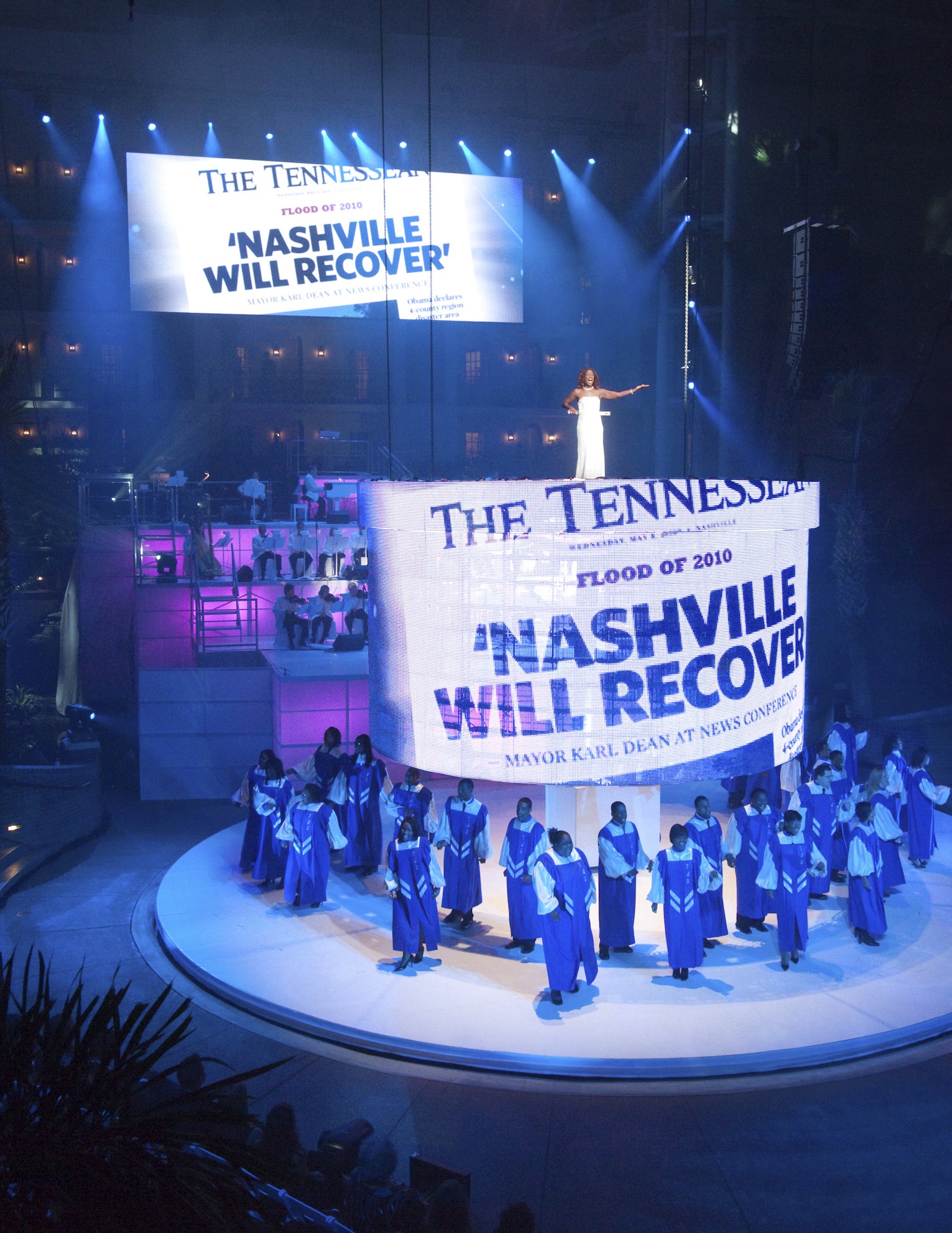Gaylord Nashville stage production of recovery with a choir