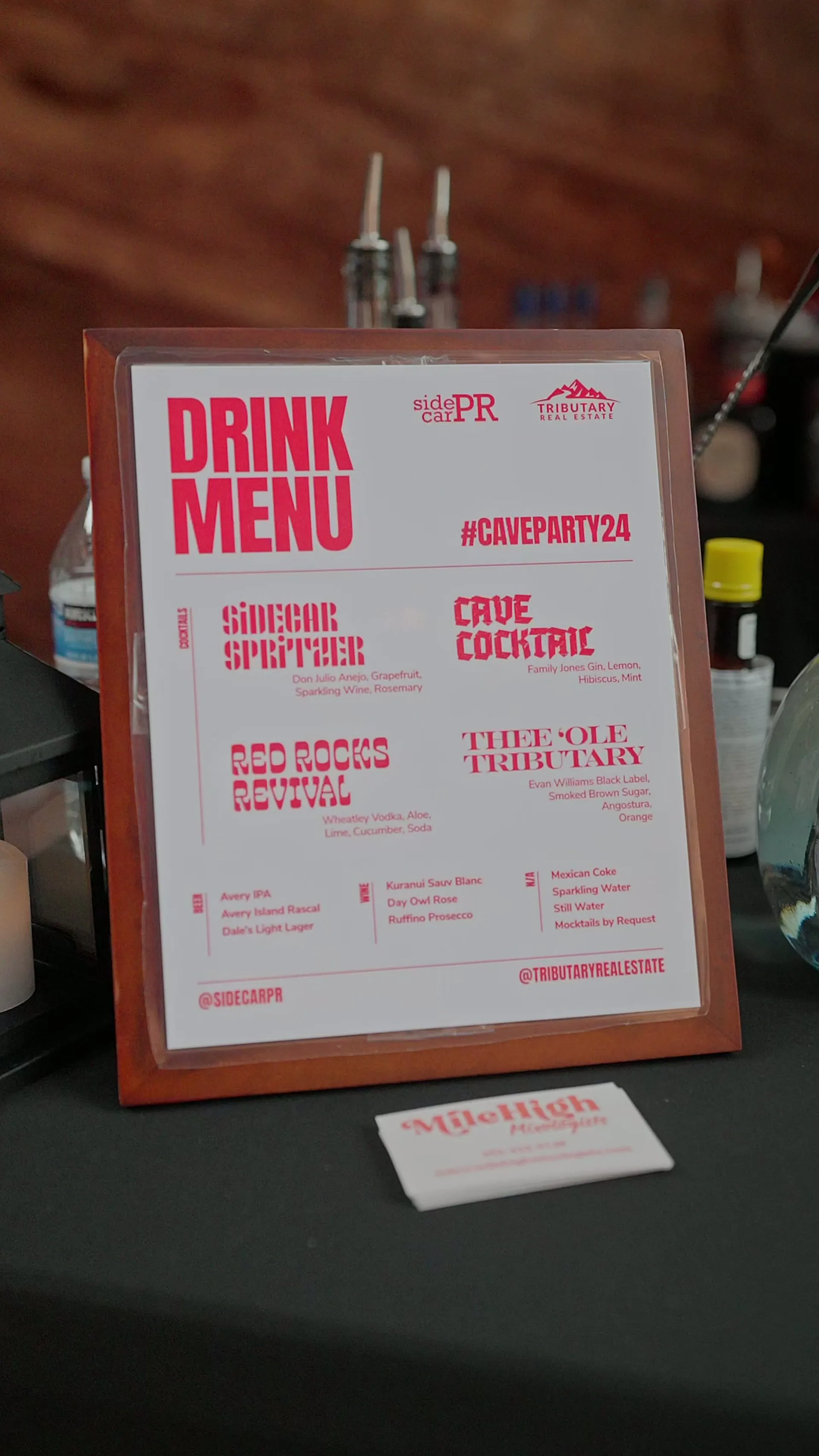 Cocktail menu at an event