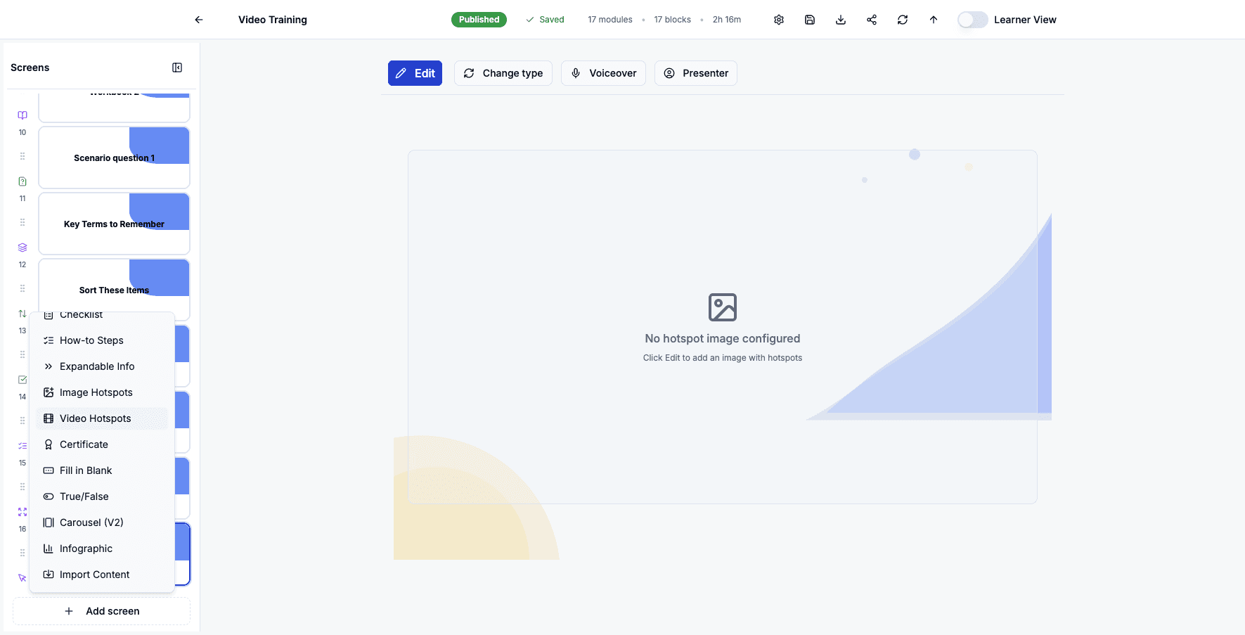 Select Video Hotspots to add clickable regions within videos that pause and display additional content.