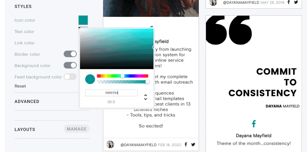 Style feed with color adjustments