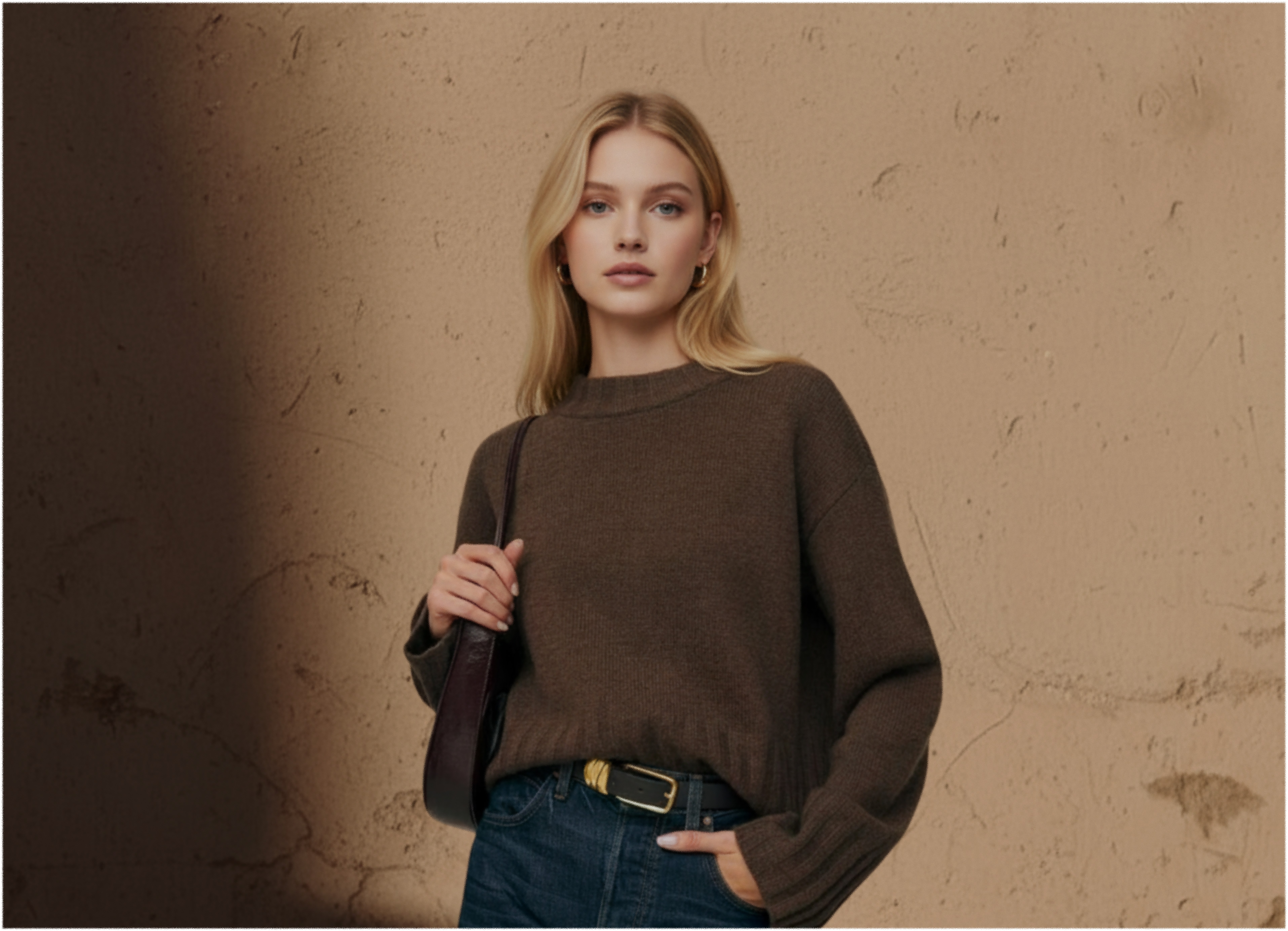 Female model wearing sweater