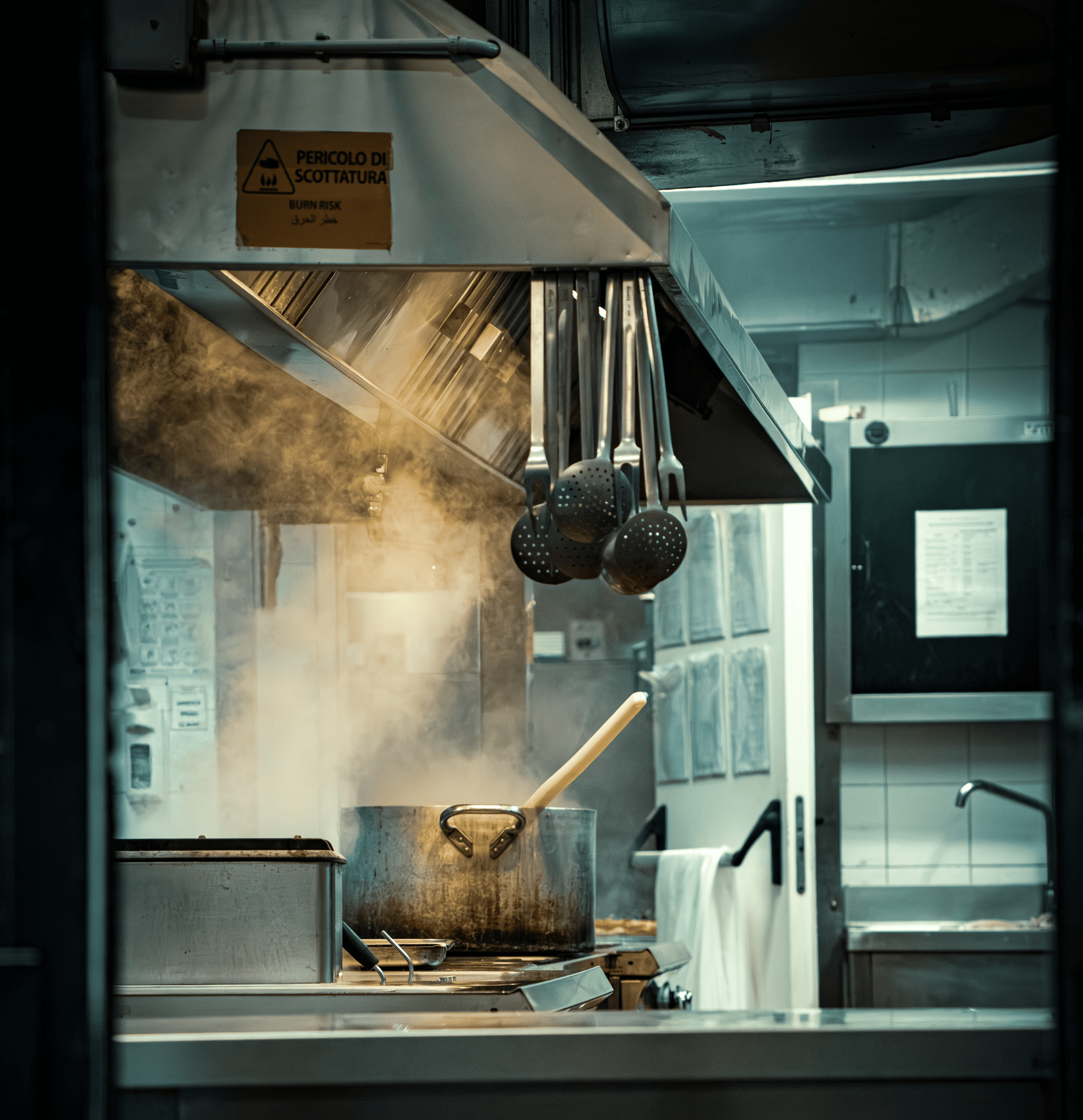 Steam rising from a pot cooking on a stovetop.