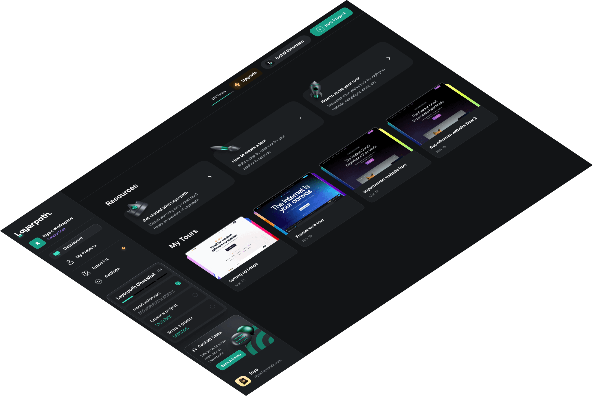 Layerpath dashboard where you can view all your product demo projects. 